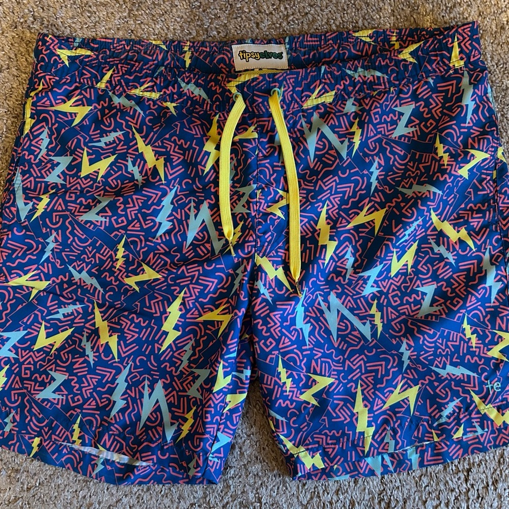 Tipsy Elves Grease Lightning Swim Trunks Men’s Size Large 7” Inseam